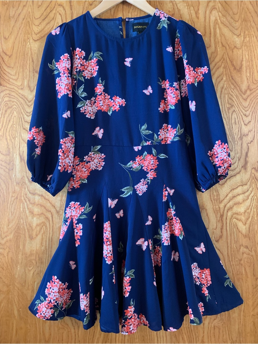Sugarlips Navy Floral Fit & Flare Dress with Pink Blooms